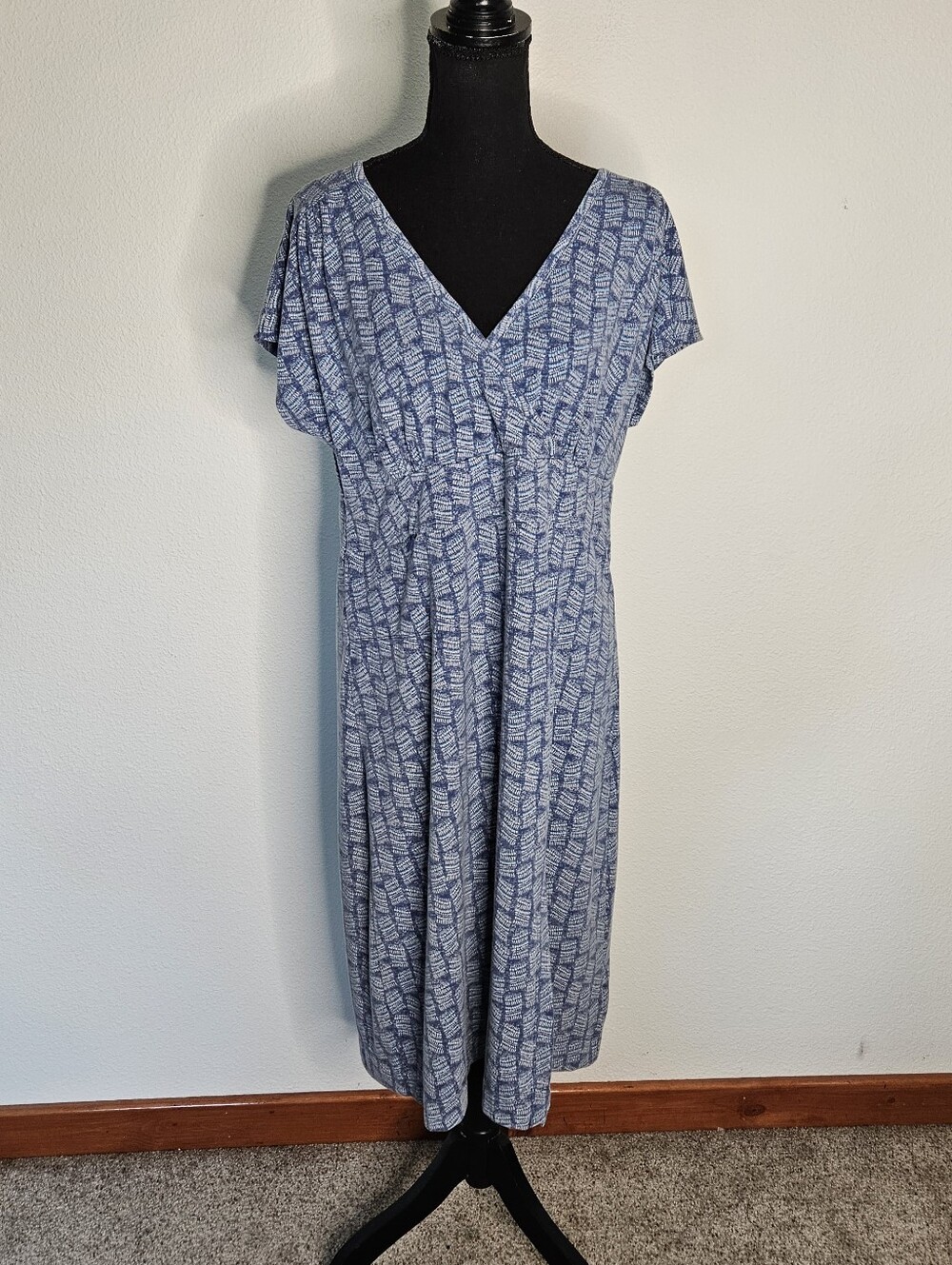 Royal Robbins Knit Travel Dress Crossover Bodice Tencel Front Slit Blue Gray L